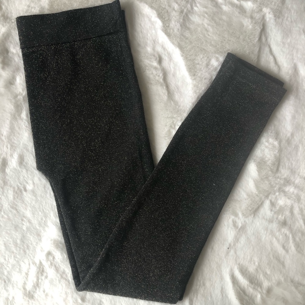 Poof! Sparkly Gold Glitter printed legging tights.